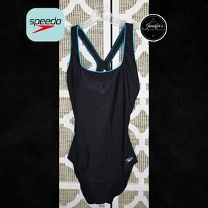 Speedo Women's Pro LT Black and Turquoise Racerback One-Piece Swimsuit Size 12